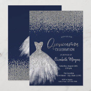 Convites Diamantes de Prata,Vestido de Lantejoulas Azul Qui