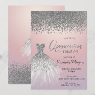 Convites Diamantes de Prata,Vestido de Lantejoulas Rosa Qui