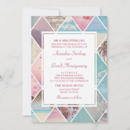 Convites Diamantes de Verão| Casamento de Praia Rosa e Azul