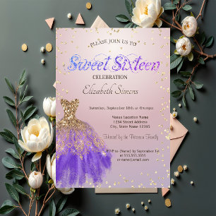 Convites Diamantes de Vestido Glitter Elegantes Rosa Doces 