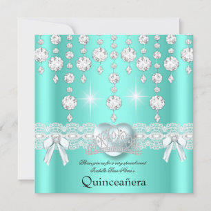 Convites Diamantes do Coração de Silver Teal de Quinceanera