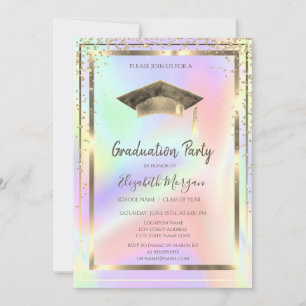 Convites Diamantes Dourados, Grad Cap Aquarela Holográfico