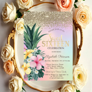 Convites Diamantes Dourados, Holográfico do Ananás Doce 16