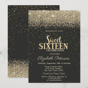 Convites Diamantes Dourados modernos Confetti Black Sweet 1