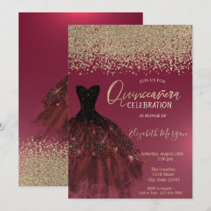 Convites Diamantes Dourados,Vestido Elegante Vermelho Quinc