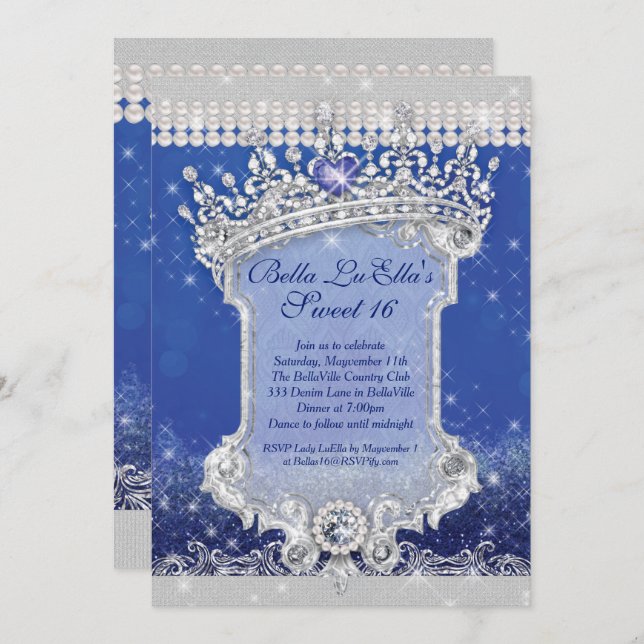 Convites Diamantes e Bling Sweet 16 Quince Invtions (Frente/Verso)