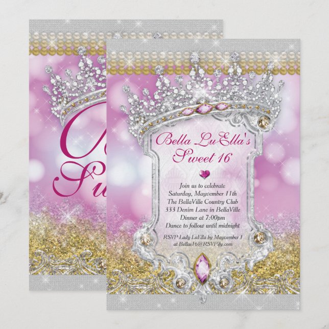 Convites Diamantes e Bling Sweet 16 Quince Invtions (Frente/Verso)