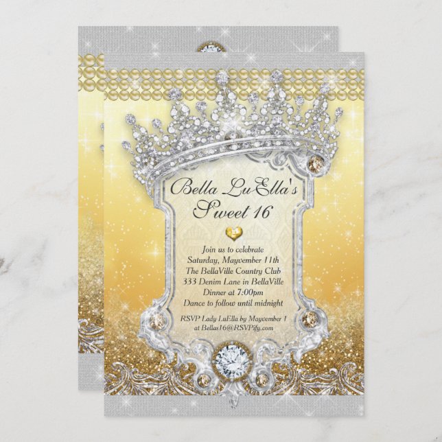 Convites Diamantes e Bling Sweet 16 Quince Invtions (Frente/Verso)