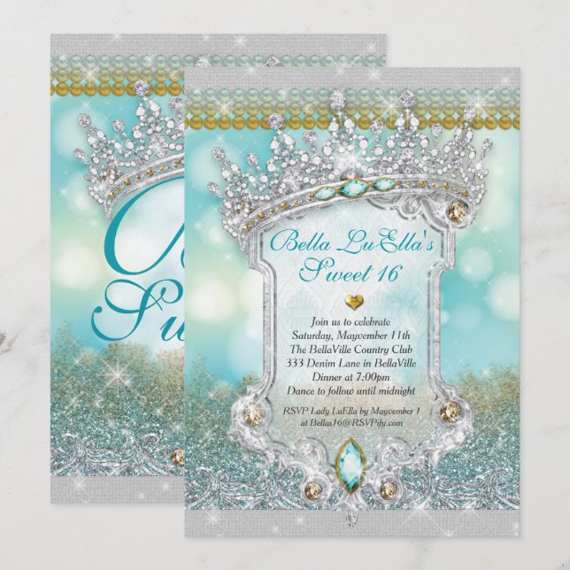 Convites Diamantes e Bling Sweet 16 Quince Invtions (Frente/Verso)