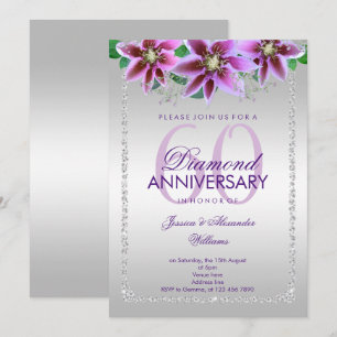 Convites Diamantes e Flores Sofisticados 60º Aniversário de