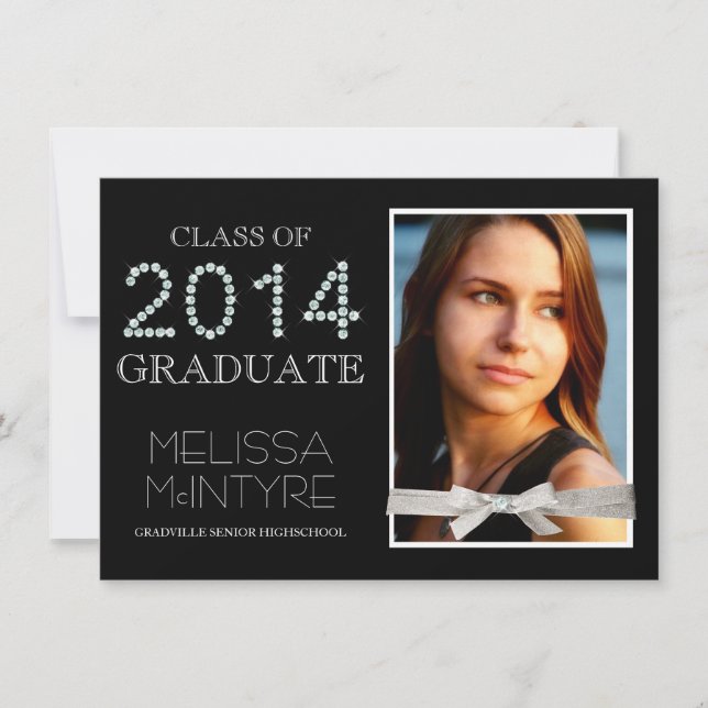 Convites Diamantes e formando 2014 de Bling do brilho com (Frente)