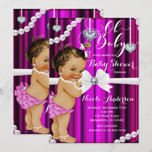 Convites Diamantes e Pérolas Rosa Vintage Baby Shower Rosa