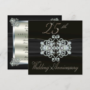 Convites Diamantes Elegantes 25º Aniversário de Bodas de Pr
