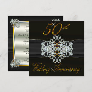 Convites Diamantes Elegantes 50º Aniversário de Bodas de Ou