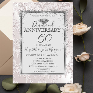 Convites Diamantes Elegantes Damasko Aniversário de Casame