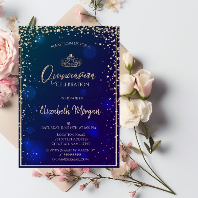 Convites Diamantes Elegantes Dourados Tiara Quinceañera (Criador carregado)