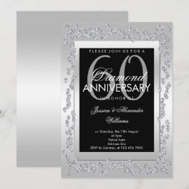 Convites Diamantes Elegantes Prata 60º Aniversário de Casam