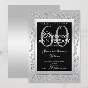 Convites Diamantes Elegantes Prata 60º Aniversário de Casam