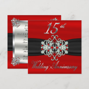 Convites Diamantes Elegantes Rubis 15º Aniversário de Casam
