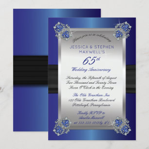 Convites Diamantes Elegantes Spinel Azul 65º Aniversário