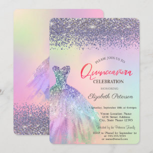 Convites Diamantes Elegantes, Vestido Holográfico Quinceañe