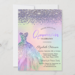 Convites Diamantes Elegantes, Vestido Quinceanera Holográfi
