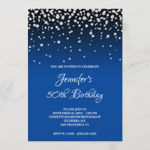 Convites Diamantes Falsos e Ombre Azul Brilhante Aniversári