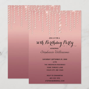 Convites Diamantes Gotejantes Rose Gold Aniversário Fashion