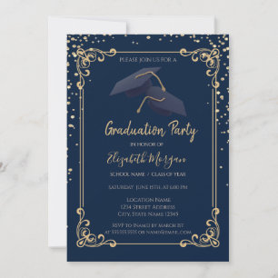 Convites Diamantes Grad Cap Quadro Azul Marinho Graduação
