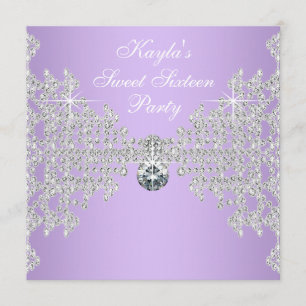 Convites Diamantes Lavanda Roxo Doce Festa de Aniversário d