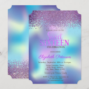 Convites Diamantes Modernos Coloridos Holográficos Sweet 16