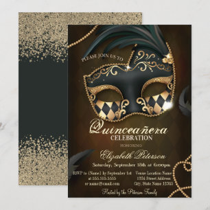 Convites Diamantes Modernos Falso Ouro Mascarada Quinceañer