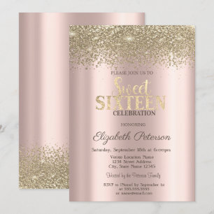 Convites Diamantes Ouro Moderno Ouro Rosé  Doze Anos