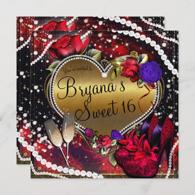 Convites Diamantes Pérolas Corações Altos Altos Altos Doces (Frente/Verso)