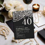 Convites Diamantes Pérolas Pretas aniversário de 40 anos<br><div class="desc">Um modelo de convite de festas moderno, elegante, formal e clássico para as mulheres que apresentam um fundo negro, cordas de pérolas e diamantes (estes são efeitos digitais) e tipografia moderna em branco pérola. Um design de moto de diamantes e pérolas para uma mulher que completou quarenta anos, no seu...</div>
