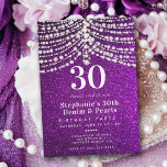 Convites Diamantes Pérolas Purple Glitz Glam aniversário de<br><div class="desc">Um modelo aniversário de 30 anos moderno, elegante e clássico para as mulheres com um fundo brilhante roxo (este é um efeito digital), uma coroa de pérolas e diamantes (estes são também efeitos digitais) e a tipografia moderna em branco pérola. Um design de moto de diamantes e pérolas para uma...</div>