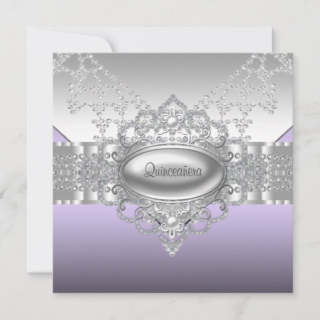 Convites Diamantes Pérolas Roxo Quinceanera (Frente)