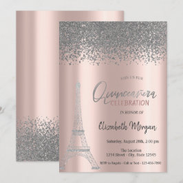 Convites Diamantes Prateados Rosa Dourado,Torre Eiffel Quin