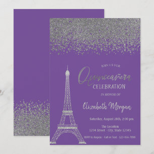 Convites Diamantes Prateados,Torre Eiffel Quinze Anos Viole