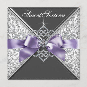Convites Diamantes Purple e Black Sweet 16 Festa de anivers