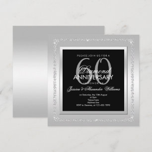 Convites Diamantes Românticos Prata Aniversário de 60 Anos 