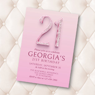 Convites Diamantes Rosa aniversário de 21 anos