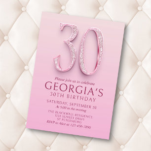Convites Diamantes Rosa aniversário de 30 anos