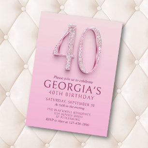 Convites Diamantes Rosa aniversário de 40 anos