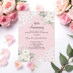 Convites Diamantes rosa florais 60 anos de casamento