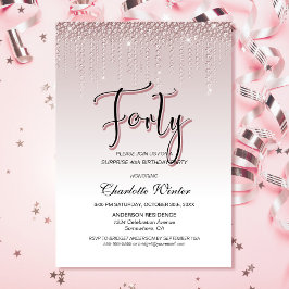 Convites Diamantes Rosa Glamorosos Surpresa aniversário de 