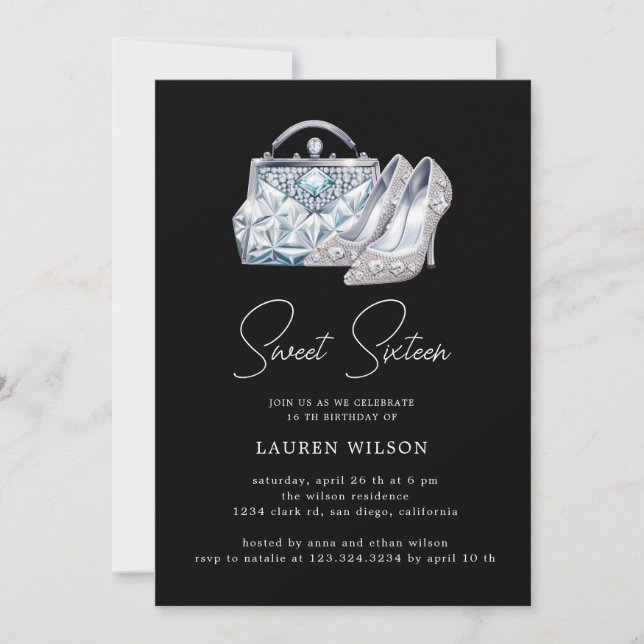 Convites diamantes roxos brilham doce dezesseis anos (Frente)