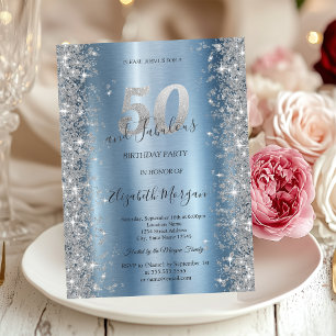 Convites Diamantes Silver Sparkle Azul 50º Aniversário