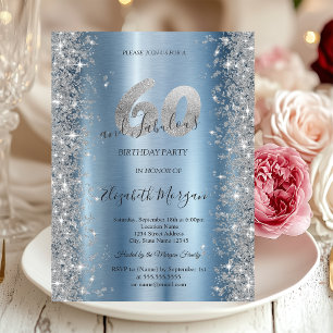 Convites Diamantes Silver Sparkle Azul 60º Aniversário