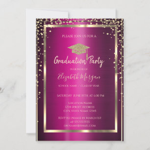 Convites Diamantes Tampa de Gradução Dourada Violeta Metáli
